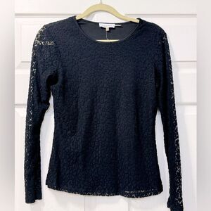 NWOT Calvin Klein Long Sheer Sleeves Black Textured Top Women’s Sz S